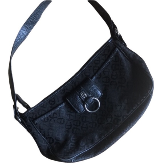 2/$30 Y2K Vintage Etienne Aigner black insignia canvas Baguette shoulder bag - Picture 1 of 11